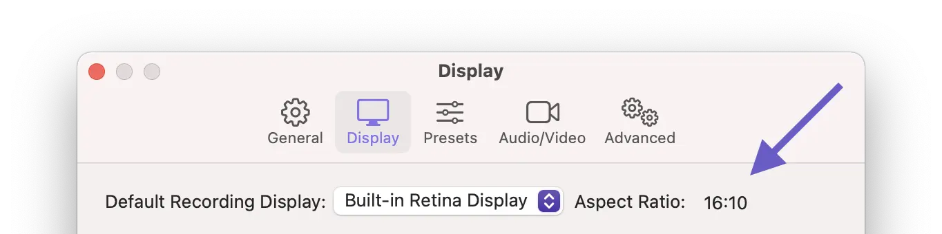Claquette display preferences showing the screen aspect ratio